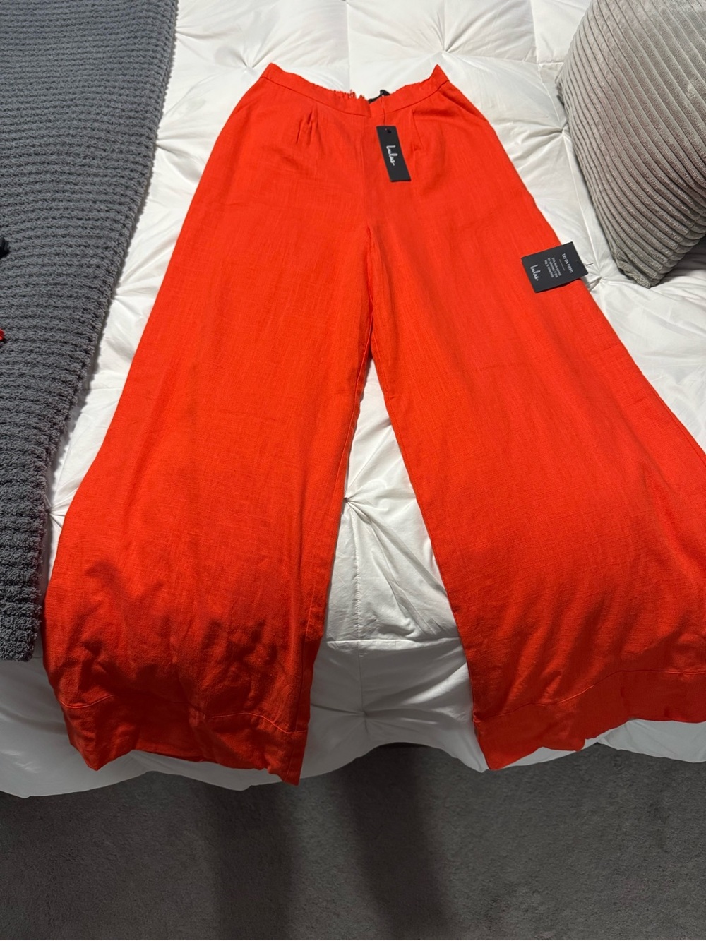 Lulu's Bright Orange Wide-Leg Palazzo Pants with matching crop top